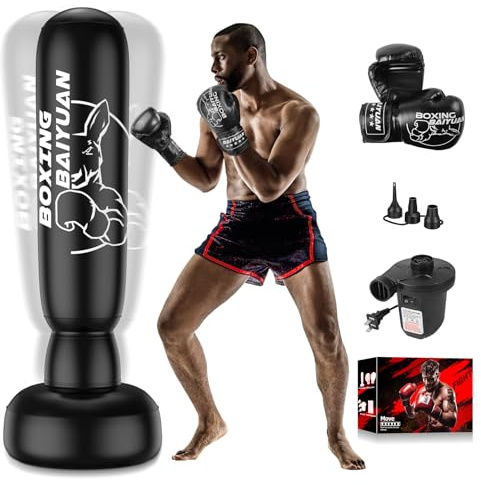 71'' Freestanding Punching Bag for Adults Teens, Thickened Boxing Bag with Stand Kicking Bag Heavy Bag with Boxing Gloves & Electric Air Pump, for Beginners Training MMA Thai Taekwondo Fitness