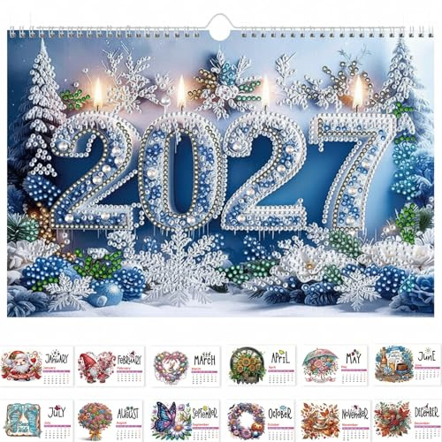Diamond Art Painting - Calendario de pared 2027, 17 x 24,9 cm, calendario de pared colgante de 12 meses, perfecto para el hogar, oficina-01-estilo de invierno