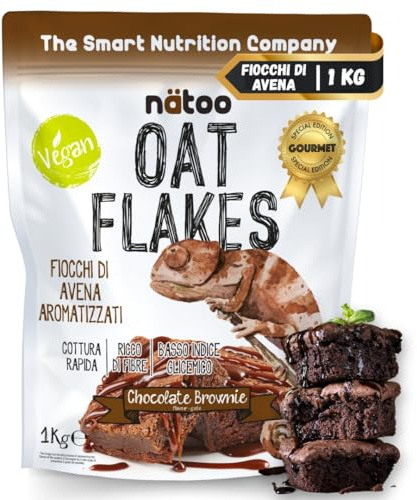 Fiocchi di Avena Aromatizzati 1kg Oats Brownie con Solo 1gr. di Zuccheri per Porridge Fiocchi di Avena Integrale Post Workout Vegan