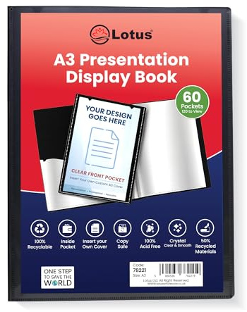 Lot de 2 porte-vues A3 60 pochettes (120 vues) – Dossier de présentation noir avec pochettes en plastique transparent – Portfolio, certificat et dossier de projet pour l'école, le bureau et les