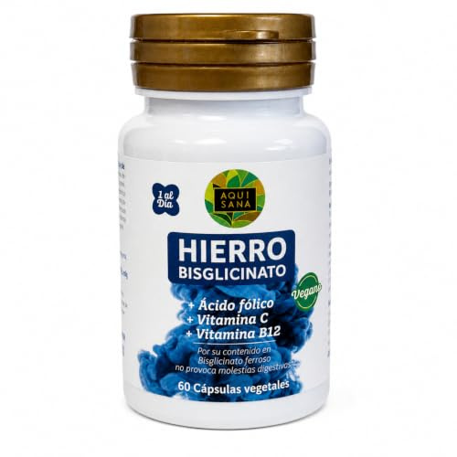 Hierro con Ácido Fólico - Complemento Natural con Vitaminas - 60 Cápsulas - Ideal para Combatir la Anemia - Gran Aporte de Energía - Recomendado para Embarazadas - Vegano -Aquisana