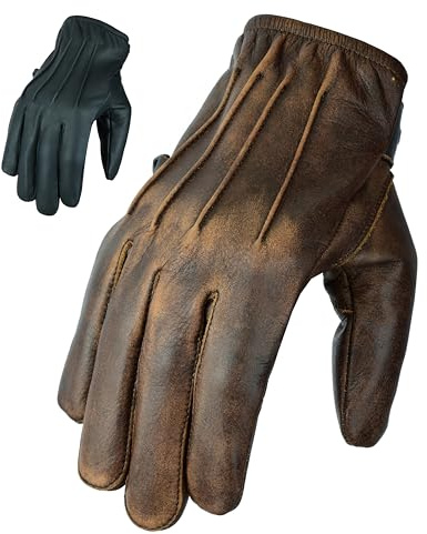 Texpeed Mens Leather Motorcycle Gloves Lined With Protective Aramid - Short Cuff Lightweight Motorbike Biker Gloves - Distressed Brown - L