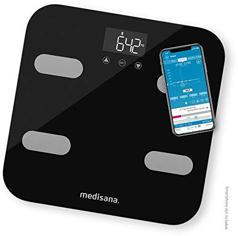 medisana BS 602 Körperanalysewaage bis 180 kg mit W-LAN oder Bluetooth, Personenwaage zur Messung von Körperfett, Körperwasser, Muskelmasse und Knochengewicht mit VitaDock+ Körperanalyse App
