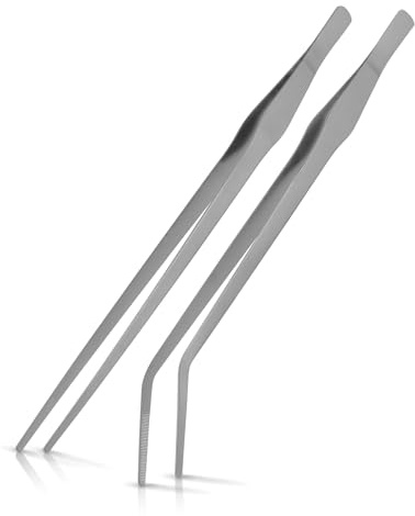 ACEONE Long Tweezers Aquarium 15inch/38cm, 2pcs Stainless Steel Straight and Curved Tongs for Fish Tank Aquascape Tools, Reptile Snake Feeding