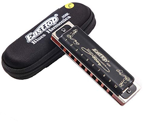Diatonic Blues Harmonica 10 Holes Blues Harmonica 20 tones black T008K with Case，More Professional Harmonica for Beginner ，Students，Adults and Professional Player (Key of C)