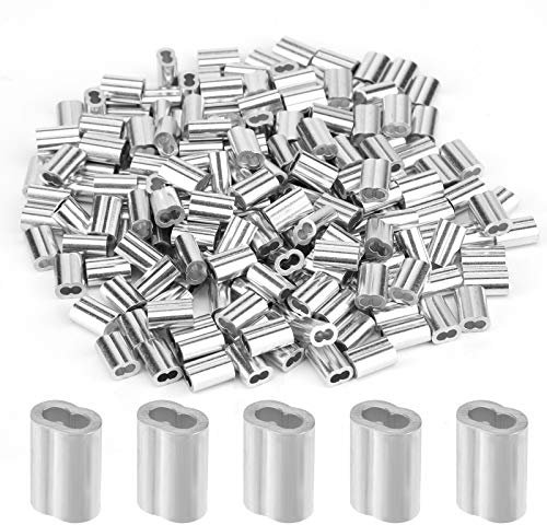 AIEX 200 Piezas Funda de Bucle de Prensado de Aluminio Manguito de Bucle de Prensado de Férula para Cable y Cable de 1,5 mm de Diámetro