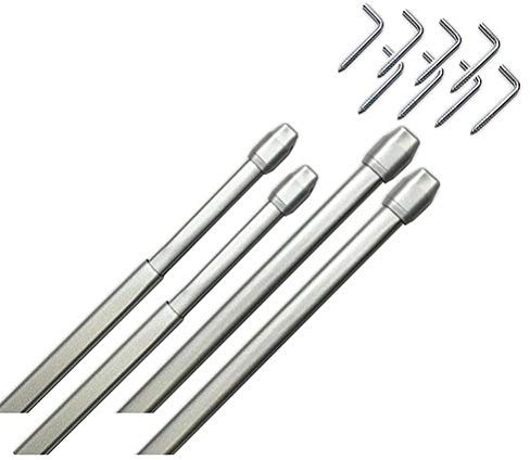 4 Tringles à rideaux extensibles de 40 à 70 cm, de qualité supérieure, couleur gris aluminium, crochets inclus