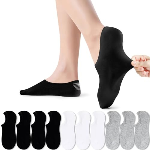 PAUNEW Calzini Corti Fantasmini Uomo Donna 10 Paia Sneaker Invisibili Calze Cotone Traspirante Sportive con Taglio Basso Antiscivolo