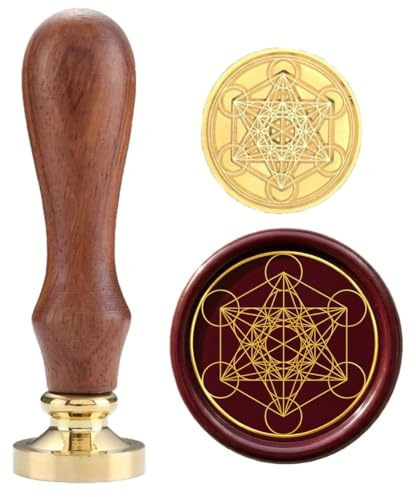 Sellos de cera de sellado de cobre con mango de madera, sello de geometría sagrada (cubo de Metatron)