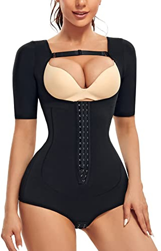 MERYOSZ Waist Trainer for Women Tummy Control Thong Bodysuit Arm Shaper Corset Fajas Shapewear Open Bust Slimming Girdles, Black, Medium