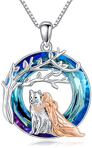 ROMANTICWORK Collana Lupo in Argento Sterling Collana Pendente Lupo Regali di Compleanno Gioielli Lupo per Donna Ragazza, 22,8 * 22 mm, Argento sterling, Cristallo