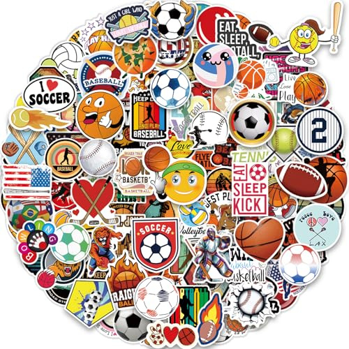 pcnearty 300 Pcs Sport Stickers for Kids, Sport Water Bottle Stickers, Vinyl Waterproof Laptop Sticker for Water Bottle, Bulk Sticker Packs for Boys Kids Classroom Prizes for Elementary Students