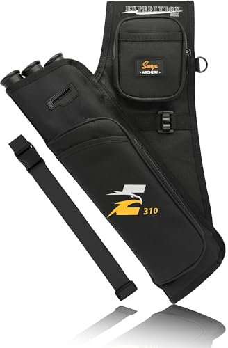 Sunya Bogenschießen Köcher für Pfeile. Pfeilköcher seitenköcher bogenköcher. Inklusive Taschen für Zubehör für das Bogenschießen und Nylon Gürtel. (Linke Hand-Schwarz)