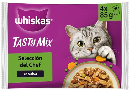WHISKAS Tasty Mix Comida húmeda en Salsa Gatos Adultos Sel. Chef - 13 x 4 bolsitas x 85g