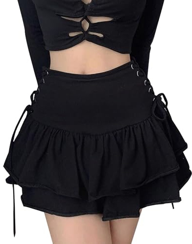 SEAUR Jupe Courte Punk Femme Plissée Mini Skirt Elégant Dame Vintage Gothique Jupe Punk pour Grande Fille Cosplay M