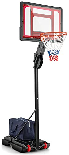 COSTWAY Canestro da Basket da Esterno ed Interno, Canestro da Basket Regolabile a 10 Livelli e Portatile, con Tabellone da 82cm, 2 Ruote e Borsa, per Tutte le Condizioni Atmosferiche