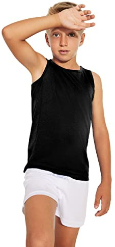 Camiseta técnica de Tirantes Transpirable para Niños - Camiseta Deportiva sin Mangas, sisas, cómoda y Suave (3/4 años, Negro)