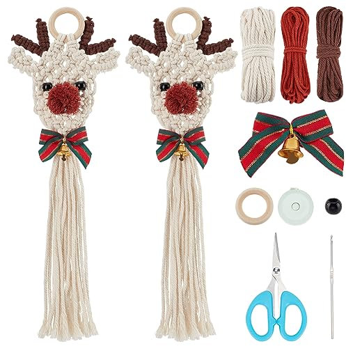 ORIGACH 2 Set Makramee Elch Weihnachtsschmuck DIY Makramee Xmas Elch Kit mit Anleitung für Anfänger Erwachsene Makramee Weihnachten Rudolph Wand Tür hängende Dekoration