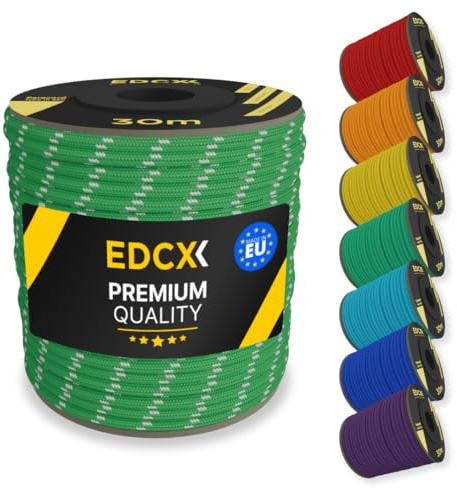 EDCX 4mm Nylon Paracord 550 30m (100 fot) - Typ III, 100% nylonrep, 7-trådsrep, 4mm nylonrep i enfärgade färger (Reflective Green, 30 m)