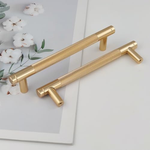 Pexintek 6 Stycken Skåphandtag Moderna Handtag i Guld Möbelhandtag 128mm Hålavstånd Dörrhandtag Kökslådhandtag Vintage Handtag för Köksskåp, Byrå, Garderob (Guld)