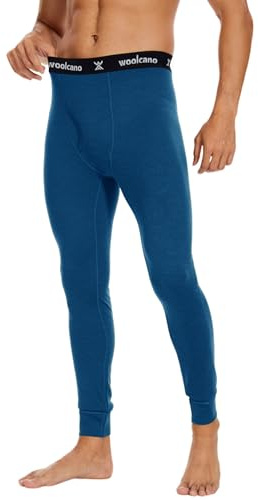 woolcano 100% Merino Wool Thermal Underwear Mens Long Johns for Men Thermal Mens Leggings Base Layer Skiing Skating Running 190GSM Navy Blue XXL
