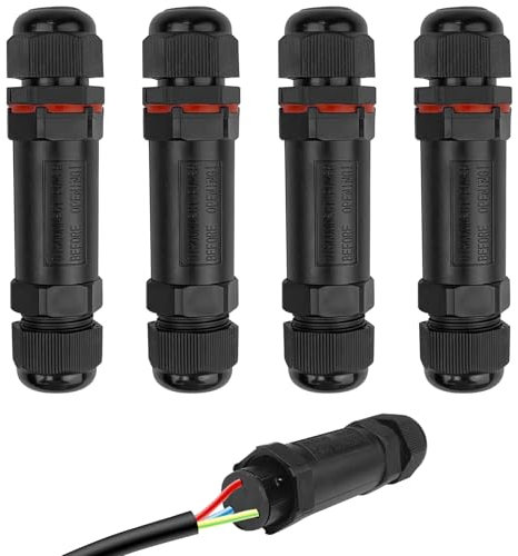 Gvolatee Lot de 4 Connecteur Etanche 3 Fils, Connecteurs de Fils Étanches, Boite de Jonction Electrique, Raccord Electrique Etanche IP68, Connexion de Câble Extérieur de Manchon pour Câble Souterrain