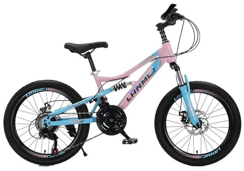 7 Speed Kids Bike, Pink Girls Mountain Bike, 18” 20 Road Bike, Sport Bicycle, Girls Cycle, Double Front and Rear Suspension, 7 Gears, Dual Disc Break, Tool Kit, 6 to 12 Year Old (20 Inch)