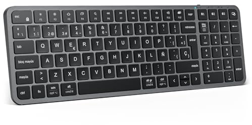 iClever BK20 Teclado Bluetooth, Teclado Inalámbrico QWERTY Español con Numérico, Multi-Dispositivo Recargable y Conexión Estable de Tamaño Compacto para MacBook, Portátil, iPad, Tablet, Win