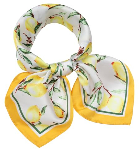 NaSoPerfect Silk Like Square Scarf Fashion Lemon Pattern Neck Scarfs for Women Yellow 27 x 27