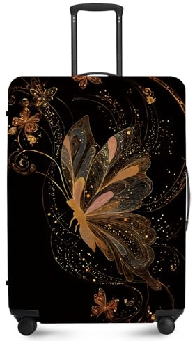 ANNA QUEEN Gold Butterfly Travel Luggage Cover -Stretchable Airplane Suitcase Protector Sleeve,Universal Washable Fit for 20-22 Inch Checked Baggage,Water Resistant Durable Luggage Protector