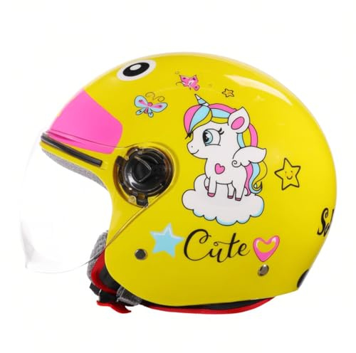 Casco de moto para niños, de media cara, abierto, ligero, con diseño de dibujos animados y visera solar, para niños y niñas de 5 a 14 años C,49-55CM