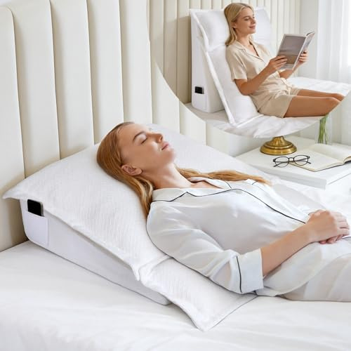 3PCS Bed Wedge Pillow Set for Sleeping, 10 Adjustable Triangle Pillow Wedges for Acid Reflux, Snoring, Back Pain Relief, After Surgery, Reading Pillow for Sitting in Bed Adult with Washable Cover