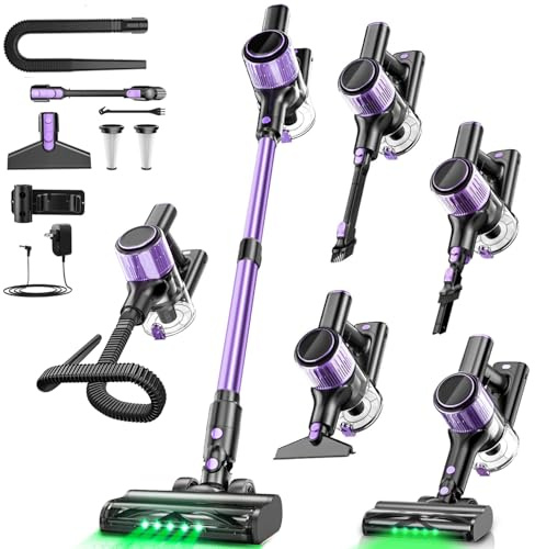 OIRFND Cordless Vacuum Cleaner, 45KPA /10-in-1 Stick Vacuum with 29-inch Hose, 45Mins Runtime Vacuum Cleaners for Home, Anti-Tangle Brush, Lightweight Rechargeable Vacuum for Hardwood Floor (Purple)