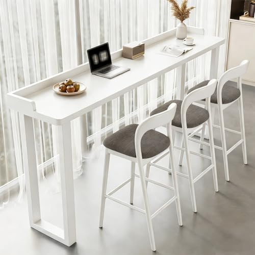 Köksbartabell i Bartabellhöjd, Massiv Trä Hög Bartabell för Kaffe, Väggmonterad Hög Bord för Balkong, För Kök, Café, Liten Utrymme(White,160x40x105cm/63x16x41in)