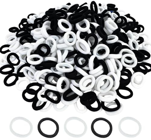 KEJOL 300 Elastici per Capelli Bambine, Neri e Bianchi, 20mm Piccoli Elastici per Codini per Ragazze Bambini Neonati
