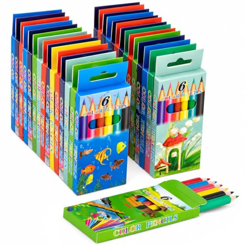 WISYOK Lot de 180 mini crayons de couleur, 6 couleurs, 30 boîtes, 8,5 cm | Crayon de Coloriage Ergonomique, en Bois, pour Livre de Coloriage, pour Dessin, École, Bureau, Maison, Cadeau