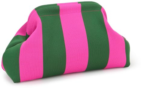 Augesak Pochette de punto a rayas para mujer - Bolso tejido - Para vacaciones, viajes, fiestas, playa, verano y vida diaria, verde/rosa, Grün-Rosa