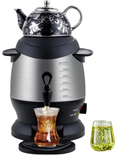 Elektrisk samovar turkisk tekokare 1800W 5L med 1L keramisk tekanna yellow