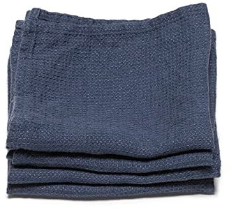 LinenMe 0739101 Waschlappen, Leinen, Waffelmuster, 30,5 x 30,5 cm, Indigo, 4 Stück