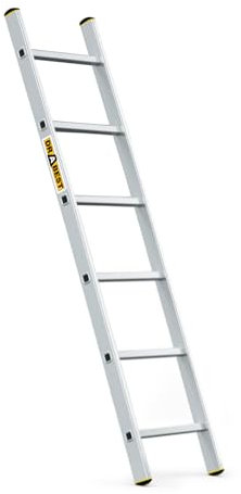 DRABEST PRO Serie Anlegeleiter Aluminium-Stufenleiter - 6 Stufen - mit Leiterhaken - Tragfähigkeit 150 kg - Anti-Rutsch-Füße, Leichtes Gewicht, korrosionsbeständig - EN131