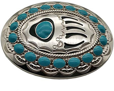 Xwest Native American Turquoise Bear Paw Belt Buckle