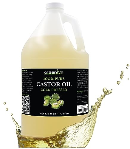 GreenIVe Castor Oil Organically Grown 100% Pure 128oz (1 Gallon) Bottle Cold Pressed, Hexane Free, Eyelash and Eybrow Growth Serum, Skin Moisturizer Detox and Wraps