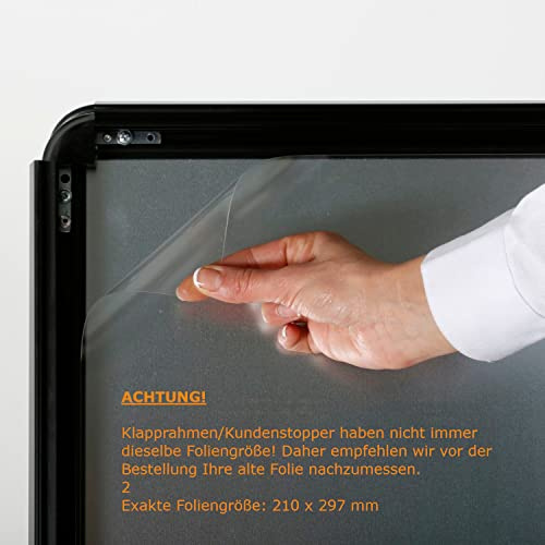 DISPLAY SALES Antireflekterande PET-skyddsfolie (2 st) DIN A4 0,3 mm tjock ersättningsfolie hopfällbar ram plakatram