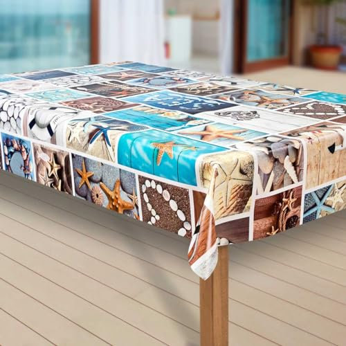 laro Wachstuch-Tischdecke Abwaschbar Garten-Tischdecke Wachstischdecke PVC Plastik-Tischdecken Eckig Meterware Wasserabweisend Abwischbar AS, Muster:Strand. Sand. Muschel. Stein, Größe:100-140 cm