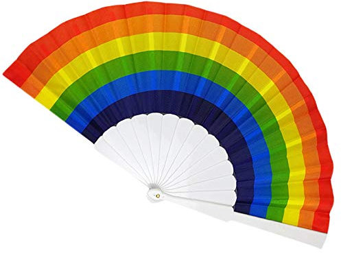 WS UK Fabric Handheld Folding Fan [Rainbow]