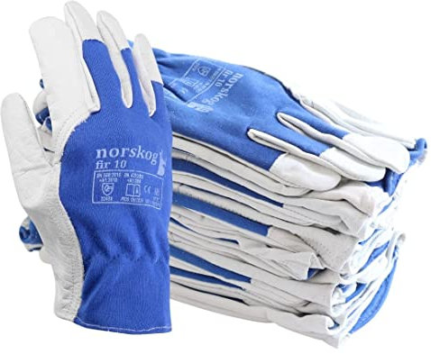 norskog FIR 12 Paar, Montagehandschuhe aus Ziegenleder, Leder Handschuhe Arbeitshandschuhe, Lederhandschuhe mit Klettverschluss: ISO, CE PSA CAT II, EN 420, EN 388 (2122X) - Gr. 10