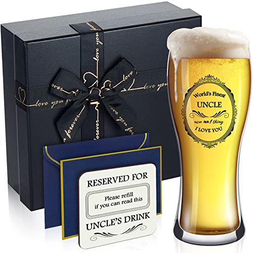 Set di Regali per Festa del Papà Bicchiere da Pinta da 450 ml Bicchiere da Birra con Sottobicchiere e Biglietto di Auguri Regali di Natale e Compleanno per Papà Nonno e Zio (Zio)