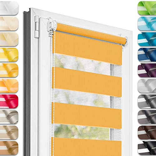 Estika Doppelrollo Klemmfix ohne Bohren - 70 cm x 220 cm - Orange - 27 Stofffarben, Tag und Nacht Duo Rollo, Rollos für Fenster ohne Bohren, Fenster Sichtschutz (70 cm Stoffbreite)