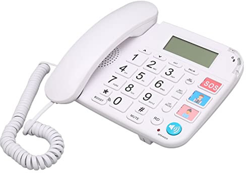 Big Button Phone for Senior, Corded Landline Telephone for Visually Hearing Impaired Elderly, Large LCD Display, Loud Speaker Ringer, Photo Memory, SOS Button, HD Voice