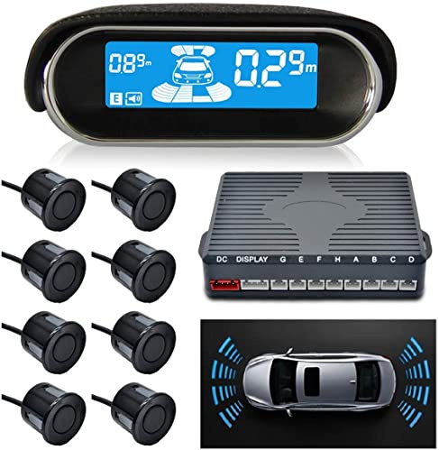 Sistema radar di retromarcia per parcheggio auto Riloer 12V, sistema radar di retromarcia anteriore e posteriore dual-core, pacchetto con schermo LCD del controller host e 8 sensori